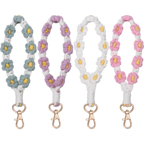 dusaniyali 4 Stück Makramee Boho Gänseblümchen Schlüsselanhänger Armband für Frauen Mädchen von dusaniyali