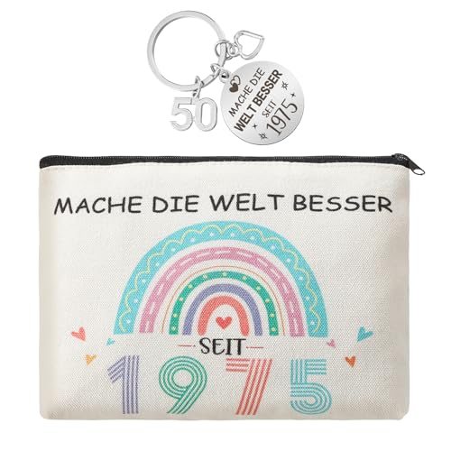 dusaniyali 50 Geburtstag Frau 50. Geburtstag Kosmetiktasche für Frauen Schlüsselanhänger Geschenke zum 50 Geburtstag Frau Geburtstagsgeschenk für Damen Ehefrau Mutter Tante Lehrer Kollege von dusaniyali