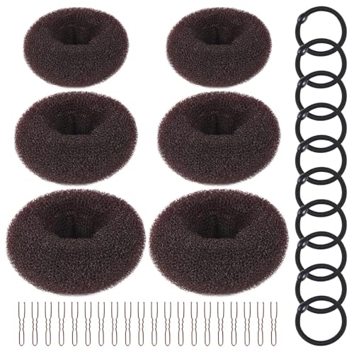 dusaniyali 36 Stück Donut Hair Bun Set, 6 Stück Dutt Kissen Donut Haarknoten mit 10 elastischen Haarschnüren und 20 U-förmigen Clips, Haarknoten Former für Mädchen Frauen von dusaniyali