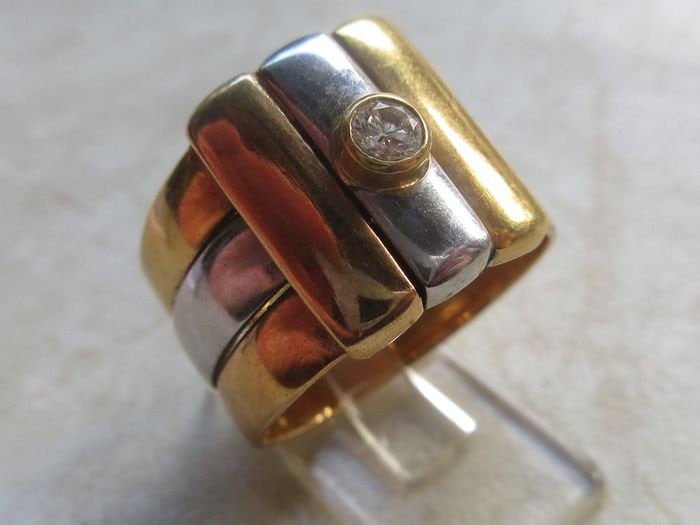 Tricolor Ring Gold Brilli 750Ct Manfredi Ungetragen Aus Geschäftsauflösung Ringgröße 51/52 Ca. 0, 10Ct Gewicht 8, 4 Gr von dutchclocks