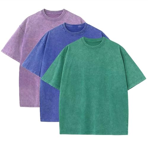 Herren-Sommer-T-Shirt aus schwerer Baumwolle, Oversize, Vintage-Stil, lose Passform, 3 Stück, Mittel Herren-Sommer-T-Shirt aus schwerer Baumwolle, Oversize, Vintage-Stil, lose Passform, 3 Stück, Mittel von duwqcui