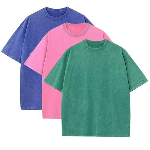Herren-Sommer-T-Shirt aus schwerer Baumwolle, Oversize, Vintage-Stil, lose Passform, 3 Stück, XL Herren-Sommer-T-Shirt aus schwerer Baumwolle, Oversize, Vintage-Stil, lose Passform, 3 Stück, XL von duwqcui