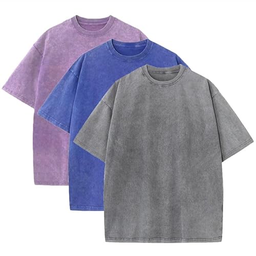 Herren-Sommer-T-Shirt aus schwerer Baumwolle, Oversize, Vintage-Stil, lose Passform, 3 Stück, XL Herren-Sommer-T-Shirt aus schwerer Baumwolle, Oversize, Vintage-Stil, lose Passform, 3 Stück, XL von duwqcui