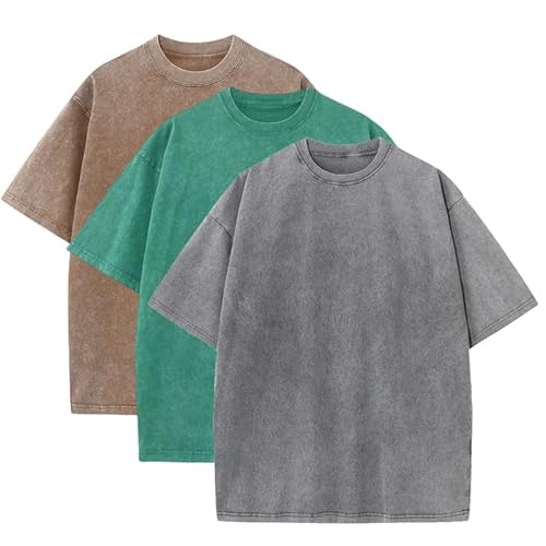 Herren-Sommer-T-Shirt aus schwerer Baumwolle, Oversize, Vintage-Stil, lose Passform, 3 Stück, XX-Large Herren-Sommer-T-Shirt aus schwerer Baumwolle, Oversize, Vintage-Stil, lose Passform, 3 Stück, XX-Large von duwqcui