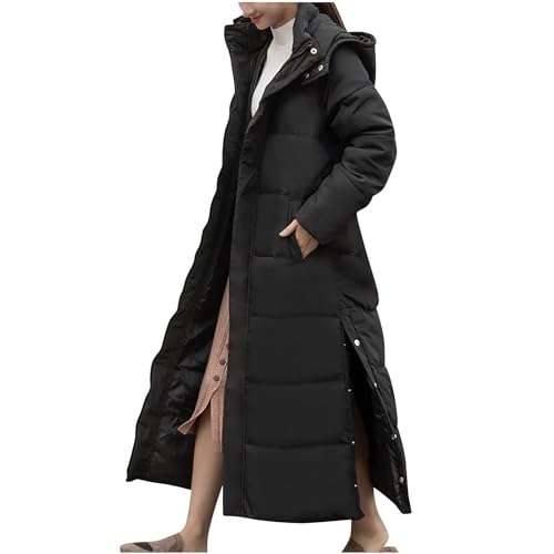 Maxi-Pufferjacke for Damen, langer gepolsterter Mantel, langer Kapuzenpullover, warme Steppjacke for den Winter, lange Parka-Mäntel, Daunenmantel mit abnehmbarer Kapuze for Damen, Ausverkauf(Black,XL) von duzhengzhou