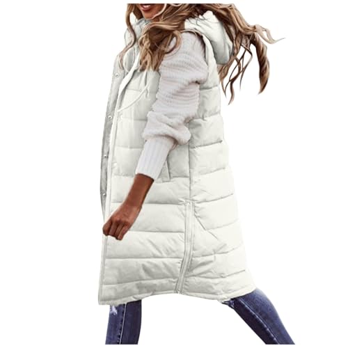 duzhengzhou Gepolsterte lange Weste for Damen, ärmellos, Baumwolle, leichte Winterjacke mit Kapuze for Damen, 1-Schwarz, XXXXXL(1 blanco,XL) von duzhengzhou