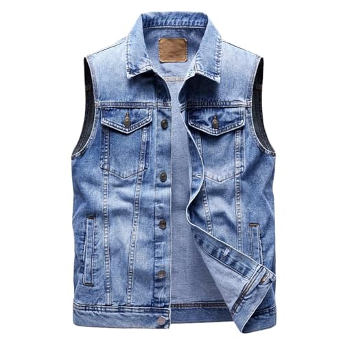 duzhengzhou Herren Jeansweste Ärmellos Jeansjacke mit 6 Taschen Biker Weste(Blue,S) von duzhengzhou