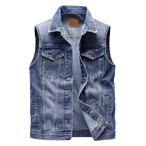 duzhengzhou Herren Jeansweste Ärmellos Jeansjacke mit 6 Taschen Biker Weste(Multi-colored,2XL) von duzhengzhou