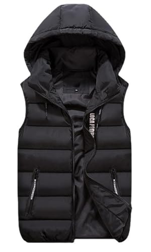 Herren Steppweste Daunenweste Ärmellose Sportweste Wärme Freizeit Outdoor Slim Fit Kapuzenweste mit Reißverschluss Taschen(2XL) von duzhengzhou