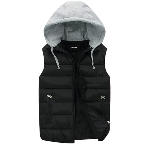 duzhengzhou Herren Steppweste mit Kapuze Leicht Winterweste Outdoor Dicke Freizeit Gilet Ärmellos Jacke Sport Weste(S) von duzhengzhou