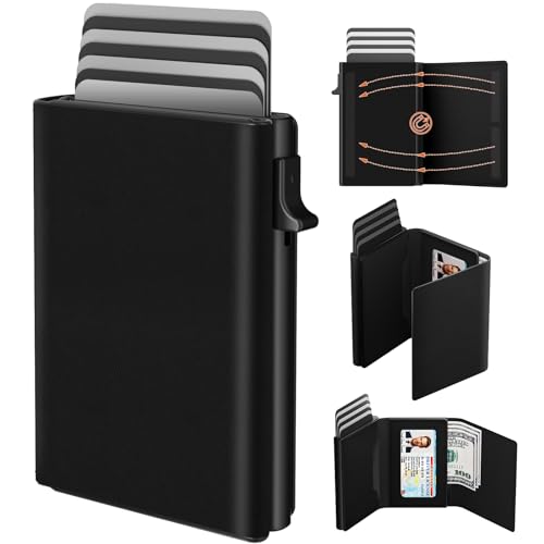 dwnkove Kartenetui Herren, Slim Wallet mit Magnetverschluss, Pop-Up Smart Wallet und Kreditkartenetui aus Leder für 9 bis 14 Karten, Wallets for Men and Card Holder (Minimalist Wallet, Schwarz) von dwnkove