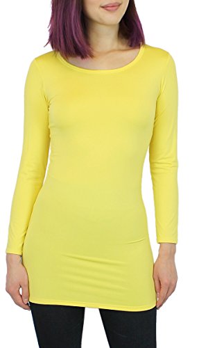 Basic Damen Langarmshirt Thermo Longshirt Frauen angeraut/Innenfutter Langarm T-Shirt Shirtkleid - 10 Farben - LD003 (S/M - 36/38, Gelb) von dy_mode