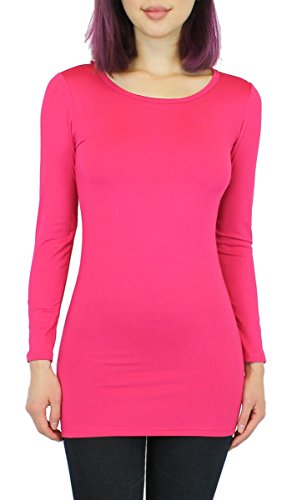 Basic Damen Langarmshirt Thermo Longshirt Frauen angeraut/Innenfutter Langarm T-Shirt Shirtkleid - 10 Farben - LD003 (S/M - 36/38, Pink) von dy_mode