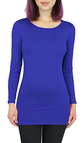 Basic Damen Langarmshirt Thermo Longshirt Frauen angeraut/Innenfutter Langarm T-Shirt Shirtkleid - 10 Farben - LD003 (S/M - 36/38, Royalblau) von dy_mode