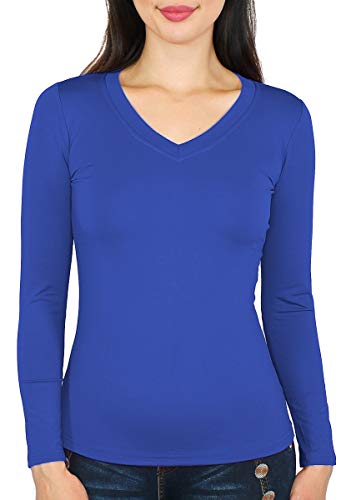Basic Damen Langarmshirt Thermo Shirt Frauen angeraut/Innenfutter Langarm T-Shirt Unterhemd - 10 Farben - LD002 (S/M - 36/38, Royalblau) von dy_mode