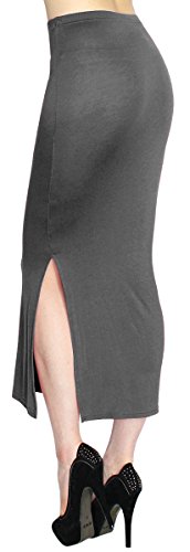 Bleistiftrock Damen High Waist Jersey Maxi Rock Langer Rock mit Schlitz - RD0022 (RD002-Grau) von dy_mode
