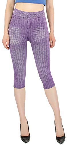 dy_mode Damen Capri Jeggings 3/4 Leggings in Jeans Optik - CLG001 (3LG127-Violett) von dy_mode