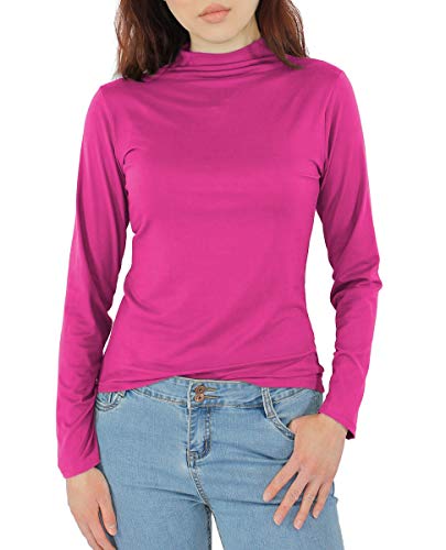 Damen Rollkragen Langarmshirt Shirt Oberteil Rolli Basic Slim Fit T-Shirt Top - TN001 (TN001-Pink, S/M) von dy_mode