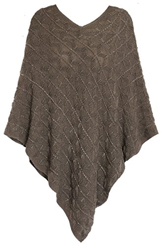 Eleganter Damen Poncho Pullover Strickponcho dezente mit Pailletten und Glitzerfaden - WJ058 (WJ058-Khaki) von dy_mode