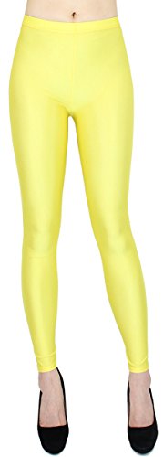 dy_mode Glanz Leggings Damen Bunte Tanz Leggings glänzende Leggins Shiny One Size - JL116 (One Size - geeignet für Gr.36-38, JL116-Gelb) von dy_mode