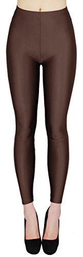 dy_mode Glanz Leggings Damen Bunte Tanz Leggings glänzende Leggins Shiny One Size - JL116 (One Size - geeignet für Gr.36-38, JL116-Schoko) von dy_mode