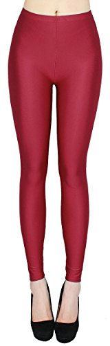 dy_mode Glanz Leggings Damen Bunte Tanz Leggings glänzende Leggins Shiny One Size - JL116 (One Size - geeignet für Gr.36-38, JL116-Weinrot) von dy_mode