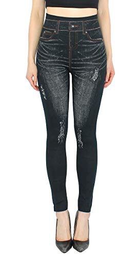 dy_mode High Waist Leggings Damen Hose Jeggings in Jeans Optik ideal für Frühjahr Sommer - OneSize Gr.36-42 - JL078 (JL134-Schwarz | Gr.36-40) von dy_mode