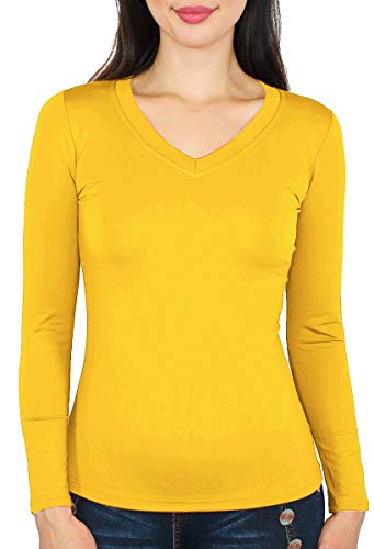 Langarmshirt Damen Thermo Shirt mit Innenfutter - LD002 (S/M - 36/38, Gelb) von dy_mode