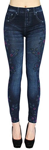 dy_mode Leggings Damen High Waist Hose Jeggings in Jeans Optik mit Blumen Muster - OneSize Gr.36-40 - JL085 (JL085-OneSize Gr. 36-40) von dy_mode