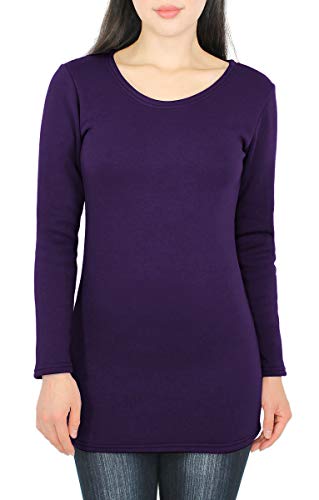 Thermo Shirt Damen Langarmshirt mit Innenfutter Thermoshirt - LD008 (LD008LANG-Violett, L) von dy_mode