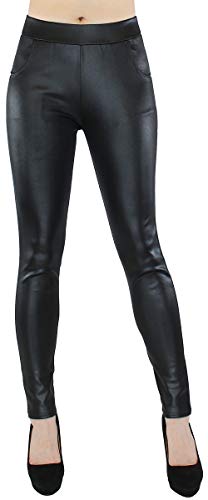 dy_mode Wärmende Leggings Damen Thermo Hose Kunstleder Optik - WL100 (38/M, WL101-OhneNieten) von dy_mode