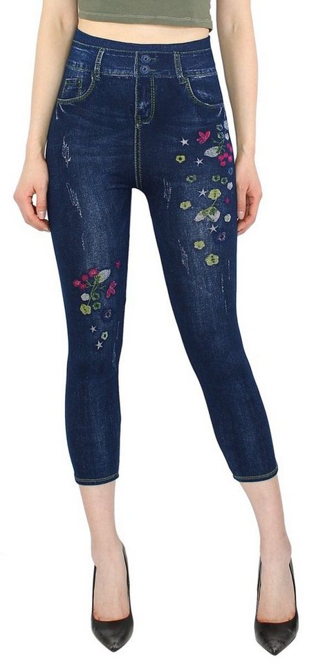 dy_mode 7/8-Jeggings Damen Capri Jeggings 7/8 Leggings Jeans Optik Sommer Jeggins mit elastischem Bund, High Waist von dy_mode