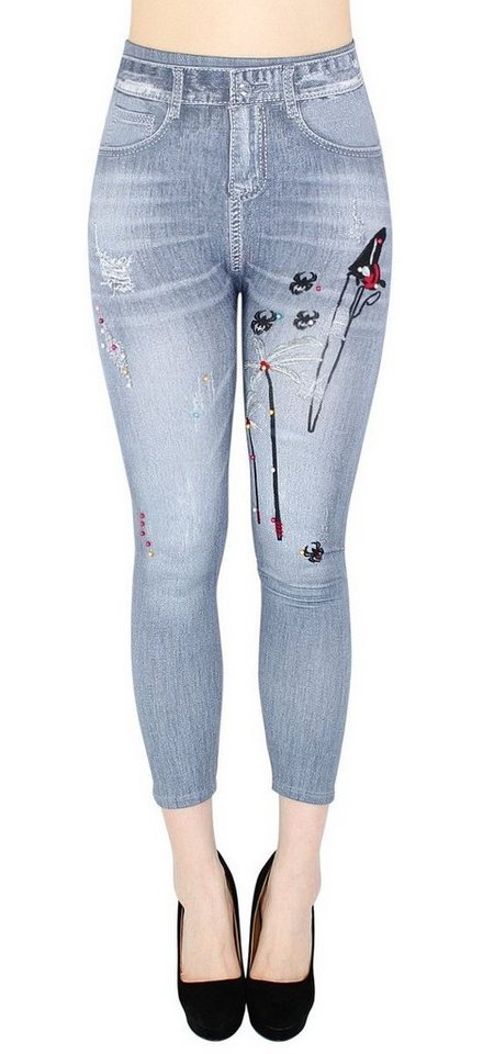 dy_mode 7/8-Leggings Bequemer Damen Capri Jeggings 7/8 Leggings Jeans Optik Sommer Jeggins mit elastischem Bund von dy_mode