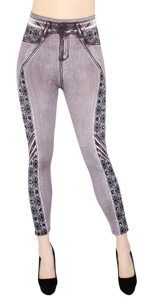 dy_mode 7/8-Leggings Bequemer Damen Capri Jeggings 7/8 Leggings Jeans Optik Sommer Jeggins mit elastischem Bund, mit Kunstperlen Verzierungen von dy_mode