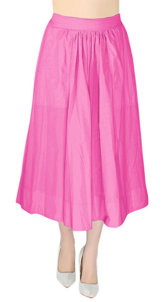 dy_mode A-Linien-Rock Damen Freizeit Rock Baumwolle Midi-Rock Faltenrock A-Linien Rock in Unifarbe, mit seitlichen Taschen und Gummibund am Rücken von dy_mode