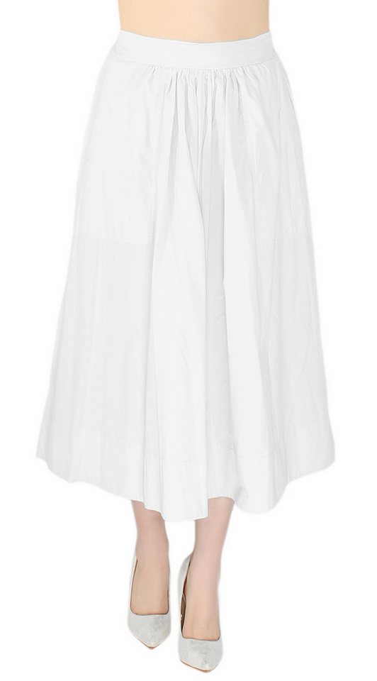 dy_mode A-Linien-Rock Damen Freizeit Rock Baumwolle Midi-Rock Faltenrock A-Linien Rock in Unifarbe, mit seitlichen Taschen und Gummibund am Rücken von dy_mode