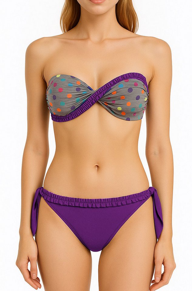dy_mode Bandeau-Bikini Bunter Twist-Bandeau Bikini mit Punkten – mit/ohne Träger Twist-Look von dy_mode