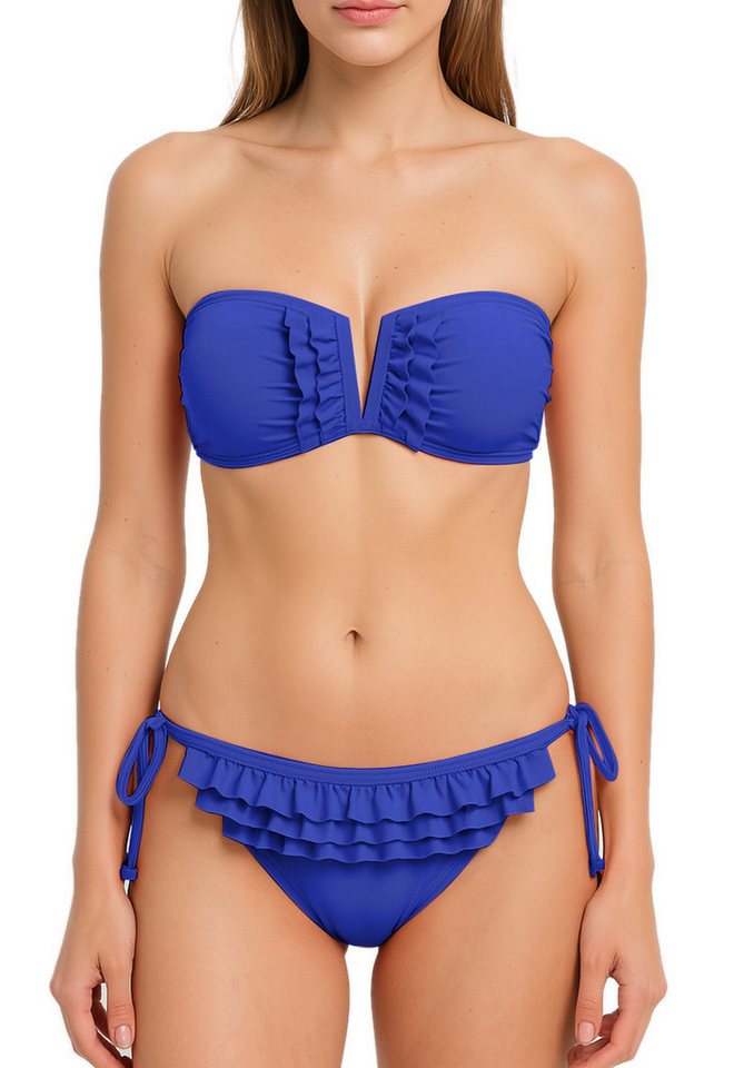 dy_mode Bandeau-Bikini Verspielter Bandeau-Bikini in Unifarbe mit V-Ausschnitt in Unifarbe von dy_mode