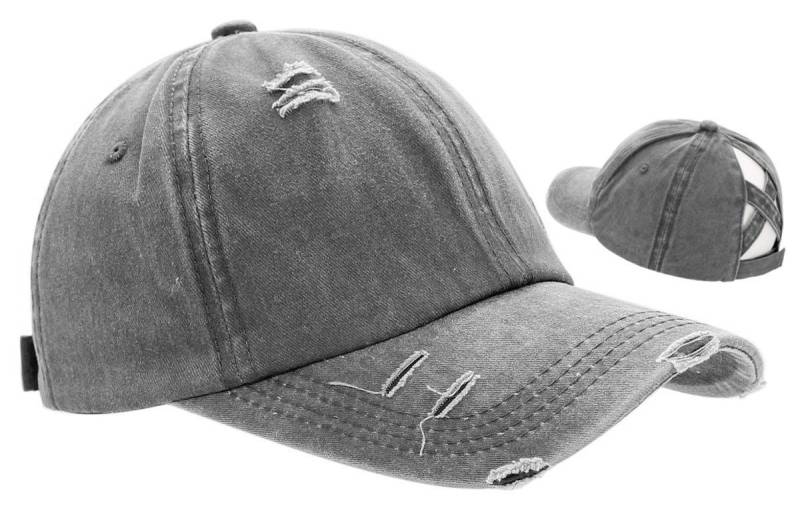 dy_mode Baseball Cap Damen Baseball Cap mit Zopfloch Frauen Mütze Schirmmütze Ponytail Loch Mit Ponytail Loch, im Destroyed Look von dy_mode