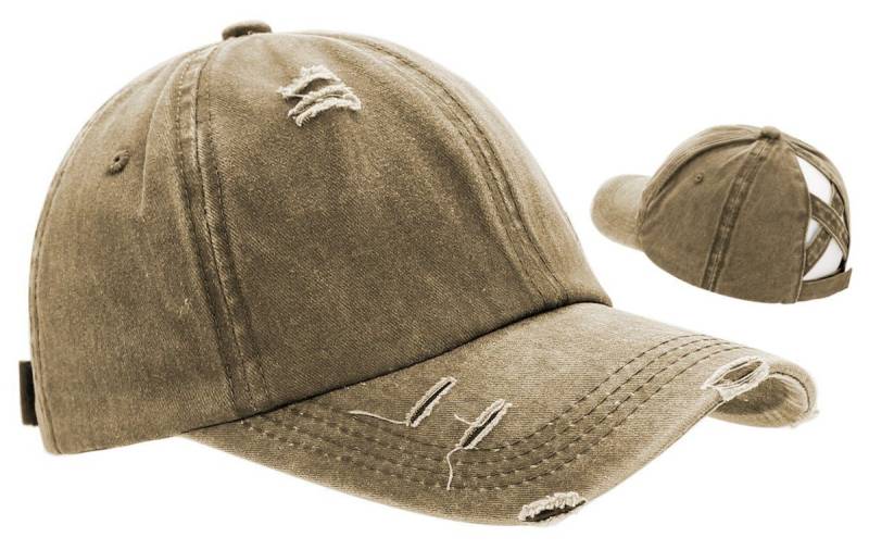 dy_mode Baseball Cap Damen Baseball Cap mit Zopfloch Frauen Mütze Schirmmütze Ponytail Loch Mit Ponytail Loch, im Destroyed Look von dy_mode