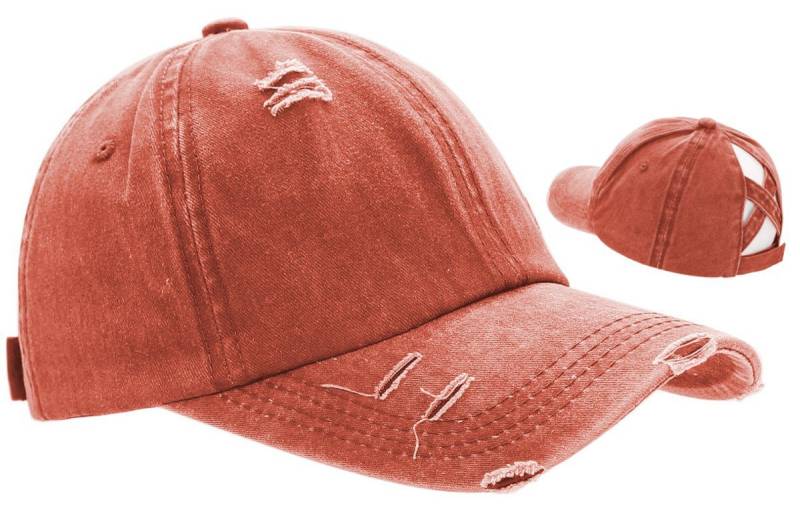 dy_mode Baseball Cap Damen Baseball Cap mit Zopfloch Frauen Mütze Schirmmütze Ponytail Loch Mit Ponytail Loch, im Destroyed Look von dy_mode