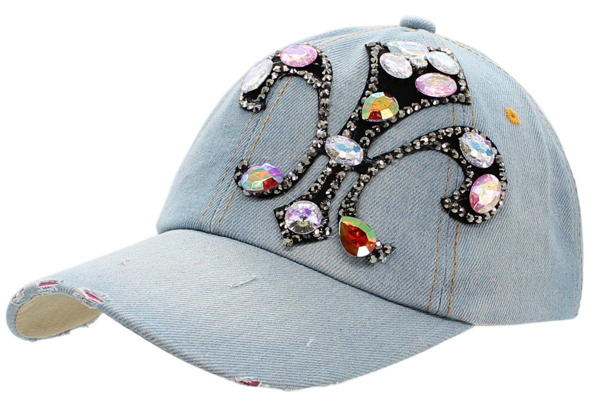 dy_mode Baseball Cap Damen Jeans Baseball Cap Mütze Kappe mit Glitzer Basecap mit Strass One Size von dy_mode