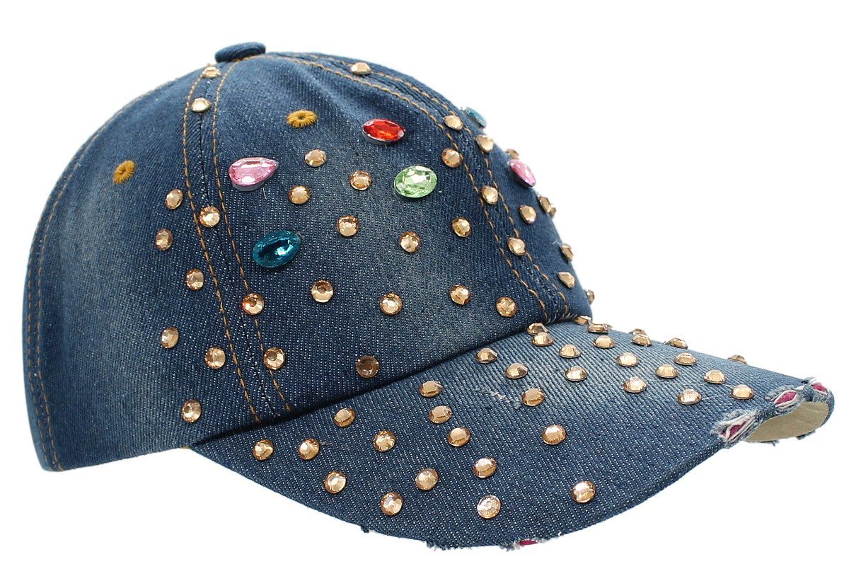 dy_mode Baseball Cap Damen Jeans Baseball Cap Mütze Kappe mit Glitzer bunt Basecap One Size von dy_mode