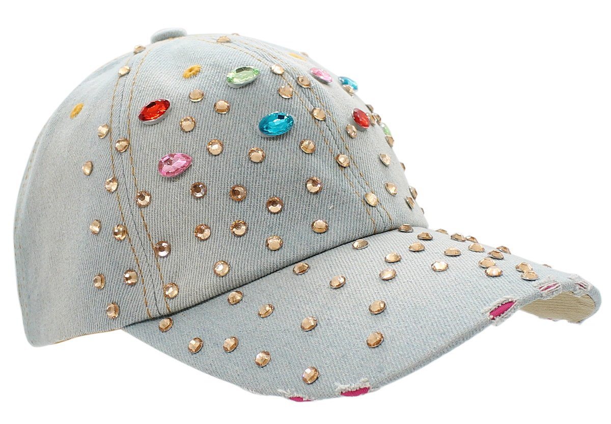 dy_mode Baseball Cap Damen Jeans Baseball Cap Mütze Kappe mit Glitzer bunt Basecap One Size von dy_mode