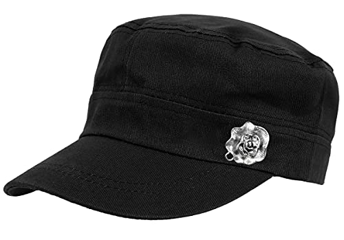 dy_mode Baseball Cap Damen Kappe Schirmmütze Mütze Kappe Military Style mit Blumen Deko - K007 (K007Silber-Schwarz) von dy_mode