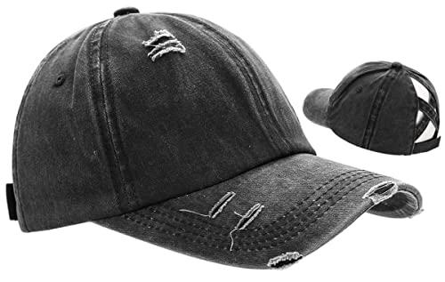 dy_mode Baseball Cap Damen Schirmmütze Baseballkappe Pferdeschwanz Ponytail Zopfloch Kappe Frauen Mütze - K225 (K225-Schwarzgrau) von dy_mode