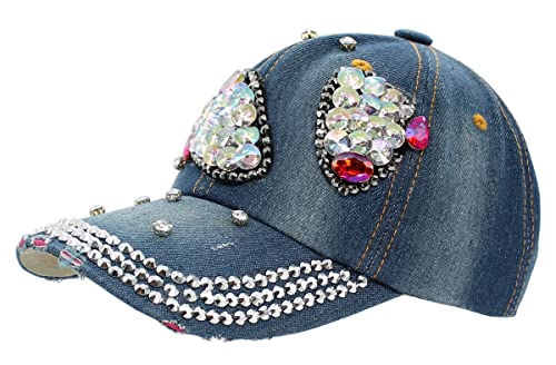 dy_mode Basecap Damen Jeans Baseball Cap Mütze Kappe Glitzer - K001 (K215-Jeansblau) von dy_mode