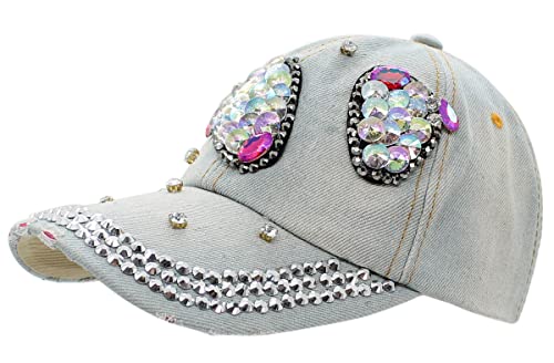 dy_mode Basecap Damen Jeans Baseball Cap Mütze Kappe Glitzer - K001 (K215-VintageHellblau) von dy_mode