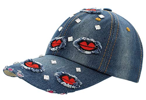 dy_mode Basecap Damen Jeans Baseball Cap Mütze Kappe Glitzer - K020 (K201-Dunkelblau) von dy_mode