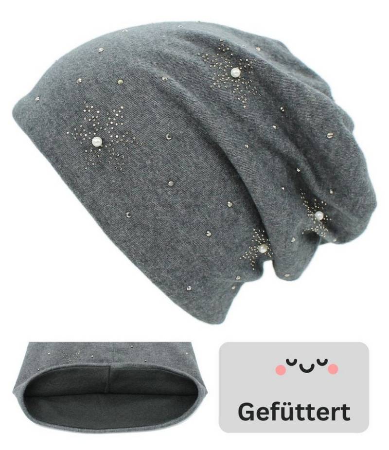 dy_mode Beanie Damen Beanie Mütze mit Glitzer – Gefütterte Beanie für kalte Tage mit Innenfutter, mit Strass & Kunstperlen von dy_mode